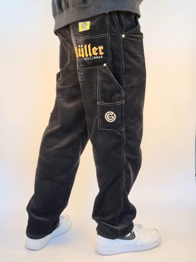 Baggy pant "Guller" by Mr.Gulliver velluto coste nero e cuciture bianche Black corduroy 1